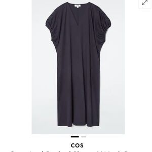 COS Oversized Ruched-Sleeve V-Neck Dress Navy